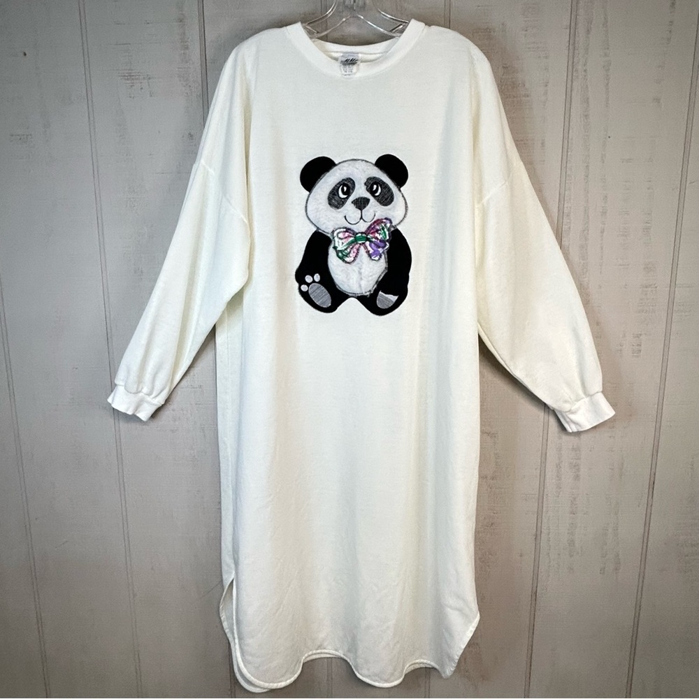 Vintage Womens Nightgown Pajamas O/S Long Sleeve Fuzzy Bear Kitsch‎ Grandmother